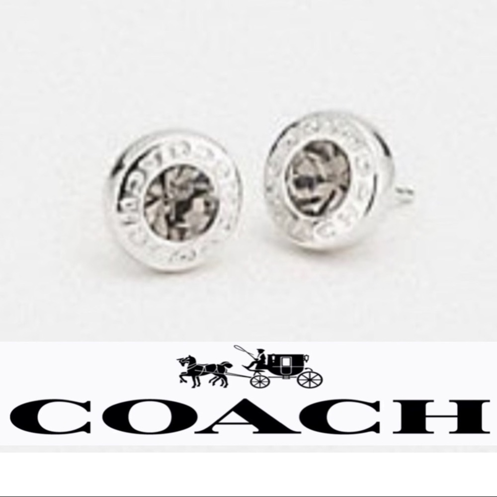 Coach Open Circle Stone Strand Earrings Silver